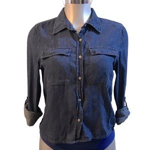 Chambray Shirt Blue 100% Cotton Button Down Casual Basic Athleisure Pockets